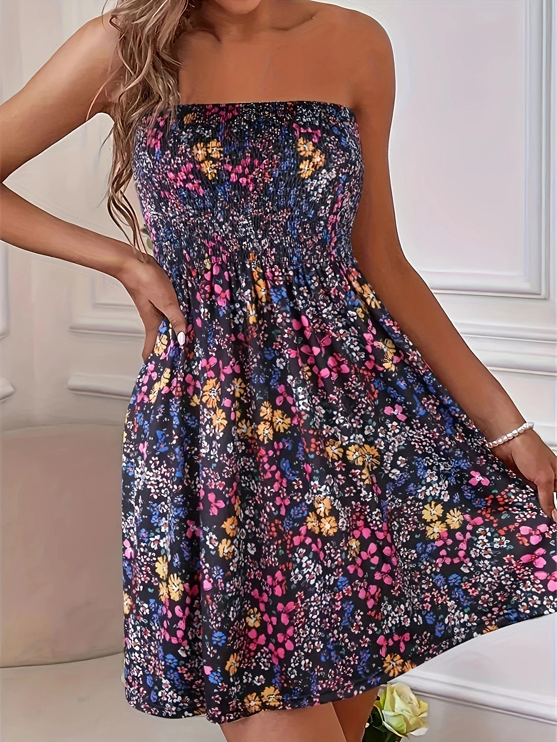 Floral Flow Smocked Tube Mini Dress