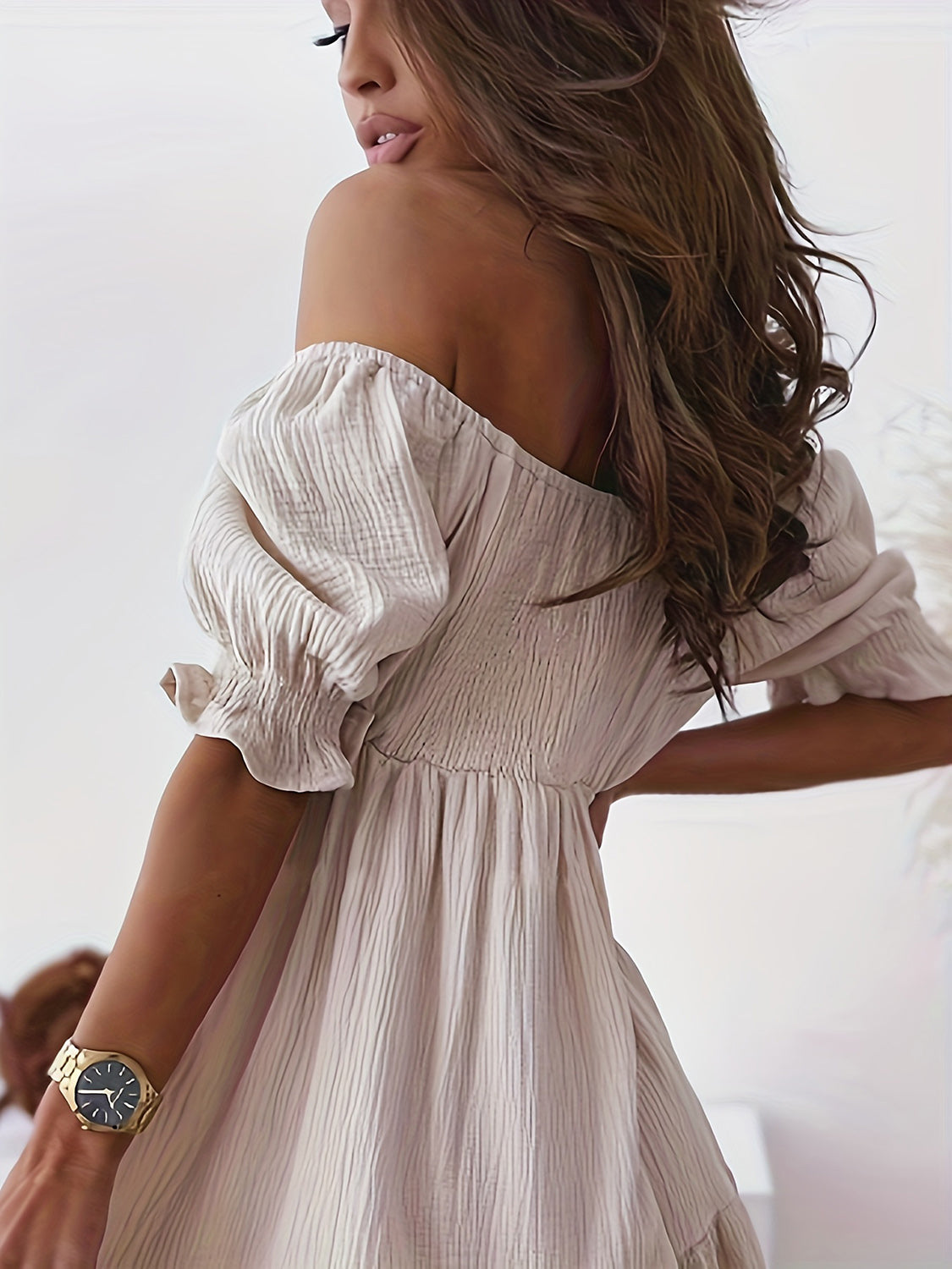 Off-Shoulder Short Sleeve Dress