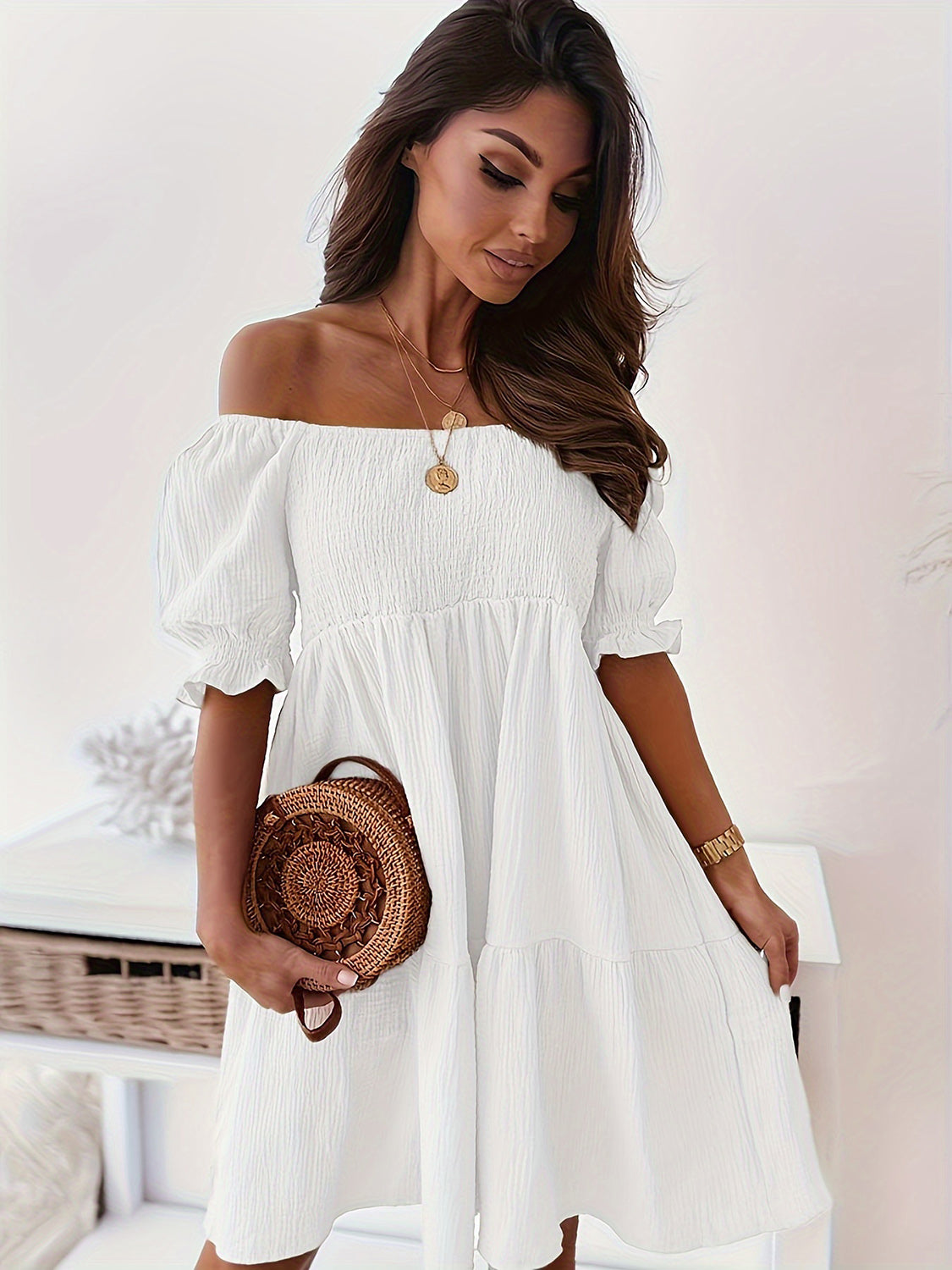 Off-Shoulder Short Sleeve Dress