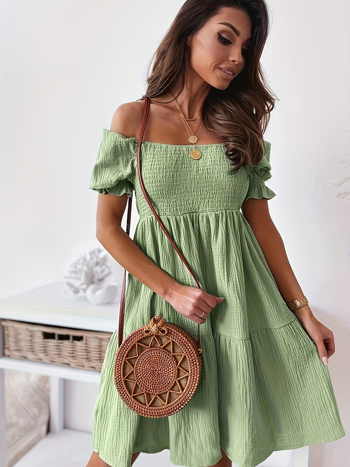 Off-Shoulder Short Sleeve Dress