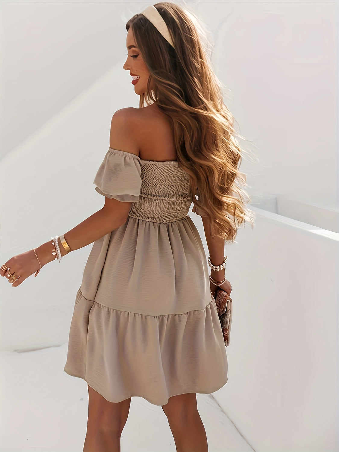 Off-Shoulder Short Sleeve Dress