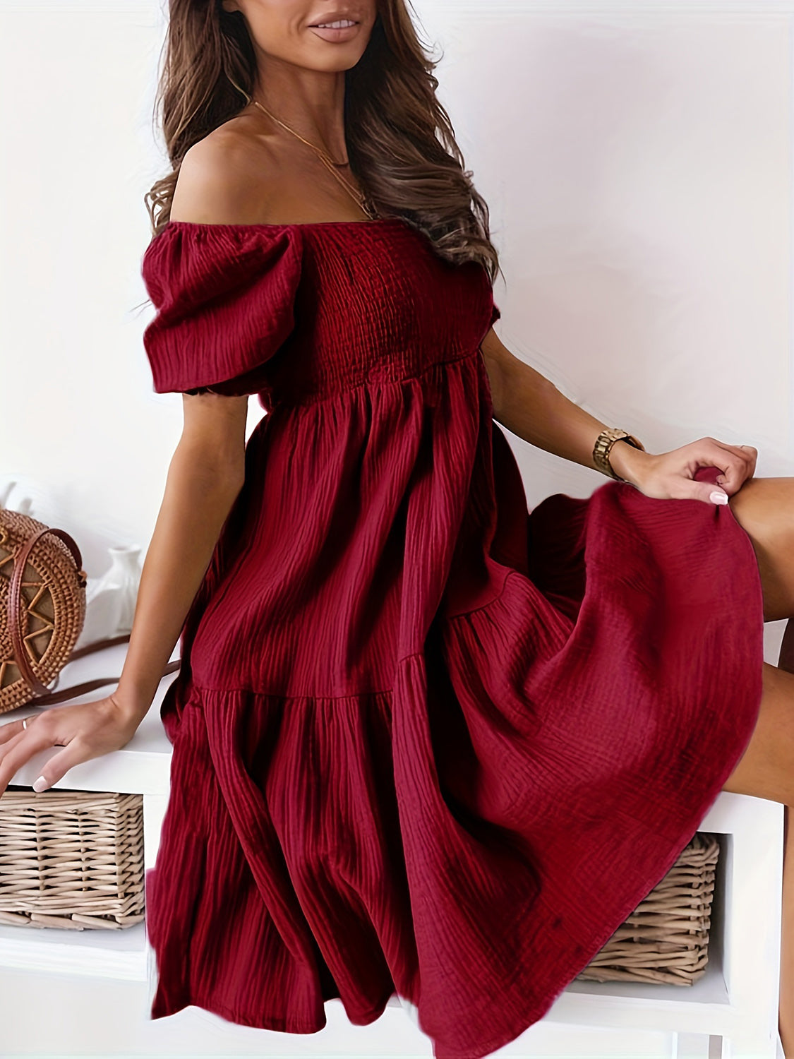 Off-Shoulder Short Sleeve Dress