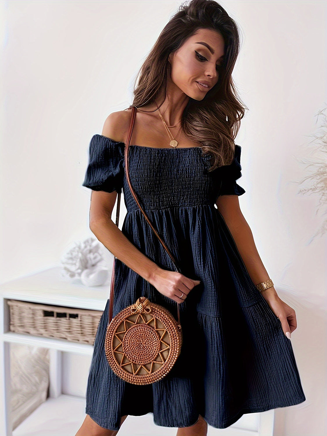 Off-Shoulder Short Sleeve Dress