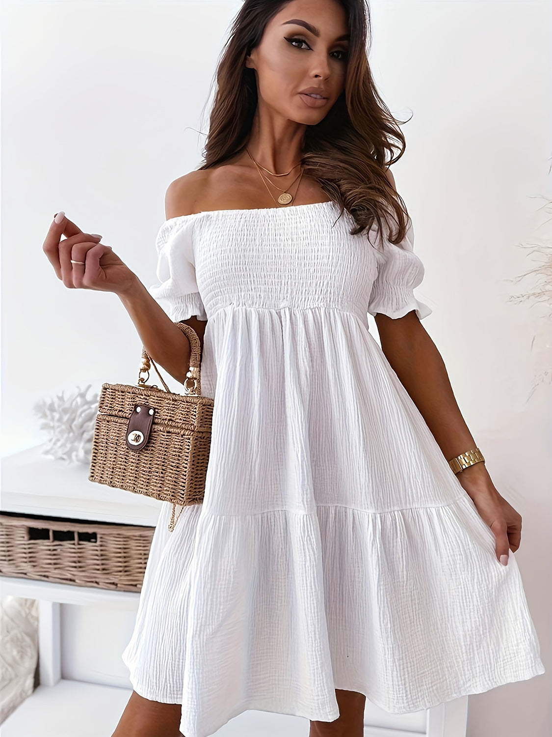 Off-Shoulder Short Sleeve Dress