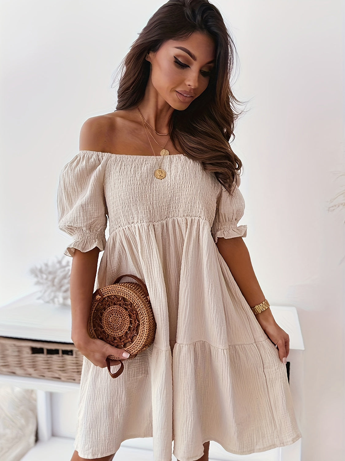 Off-Shoulder Short Sleeve Dress