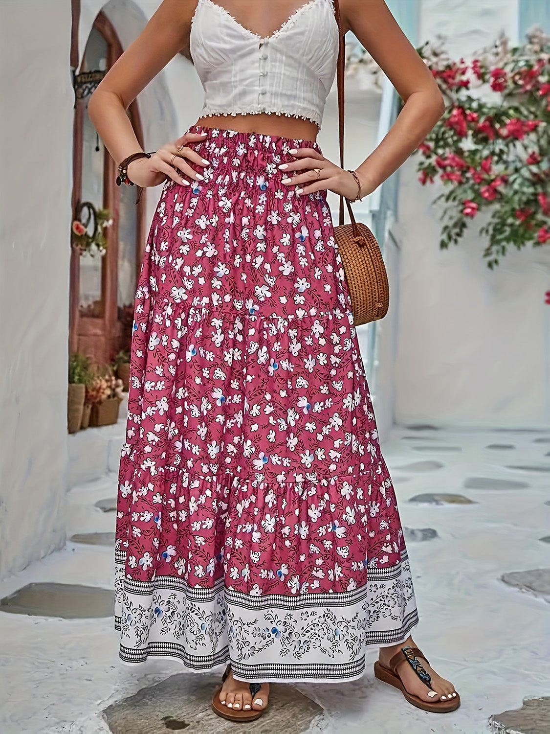 Farmer’s market run Plus Size floral Skirt