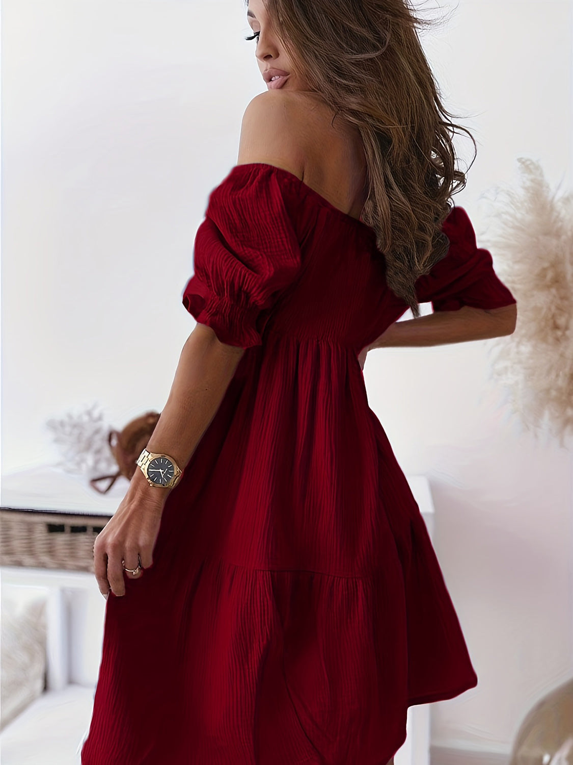 Off-Shoulder Short Sleeve Dress