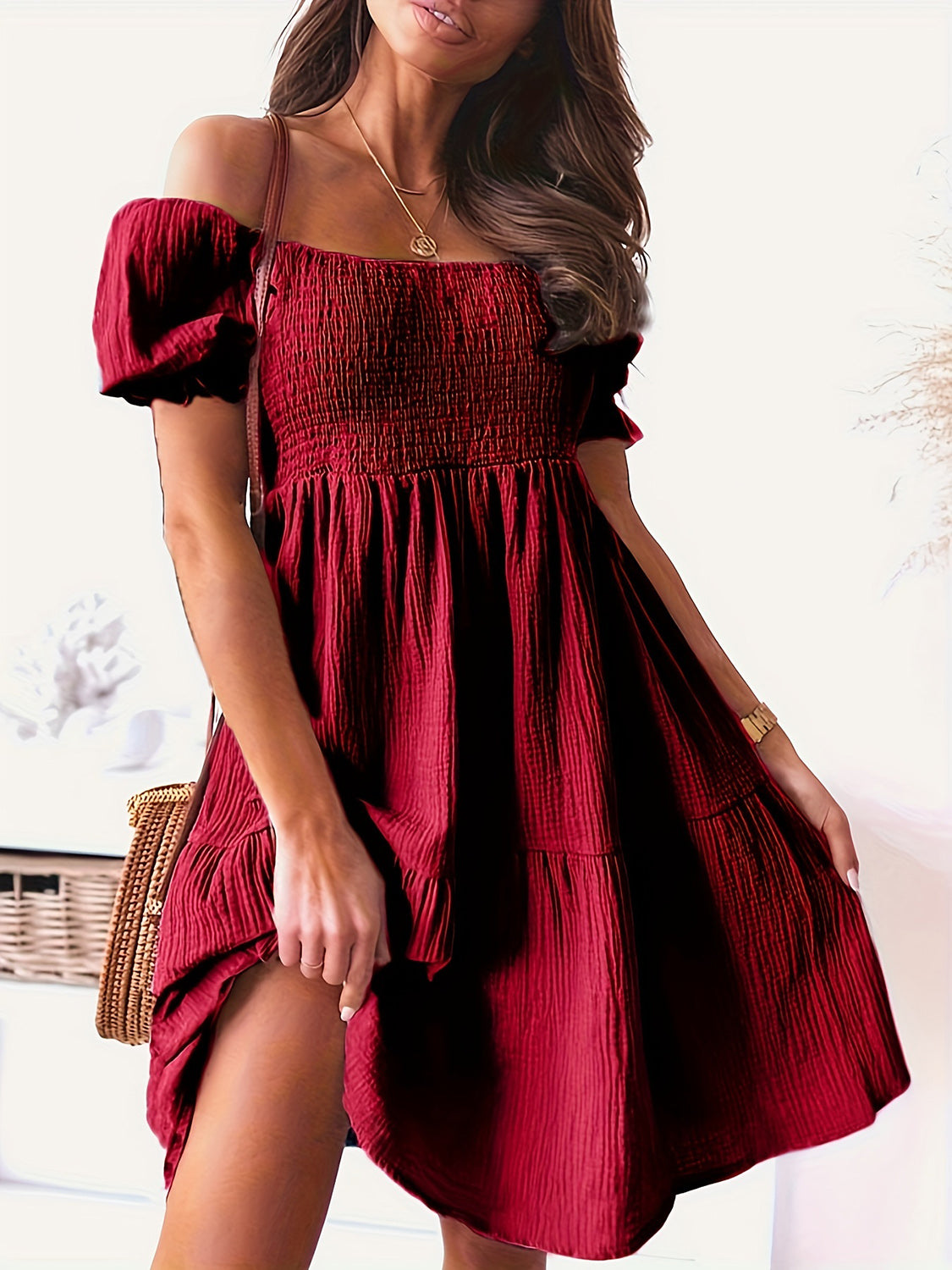 Off-Shoulder Short Sleeve Dress