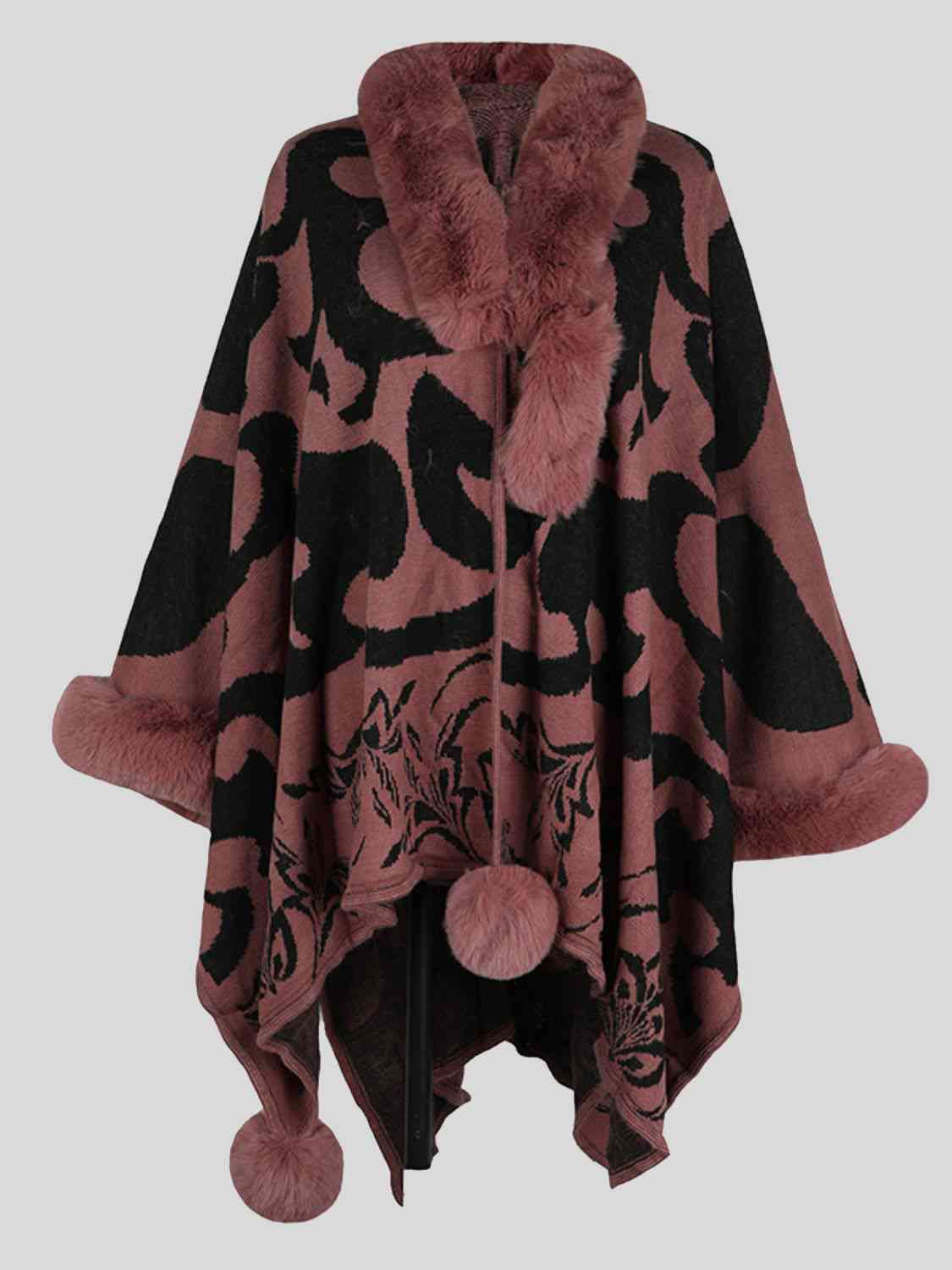 Self care Day Faux Fur Trim Poncho