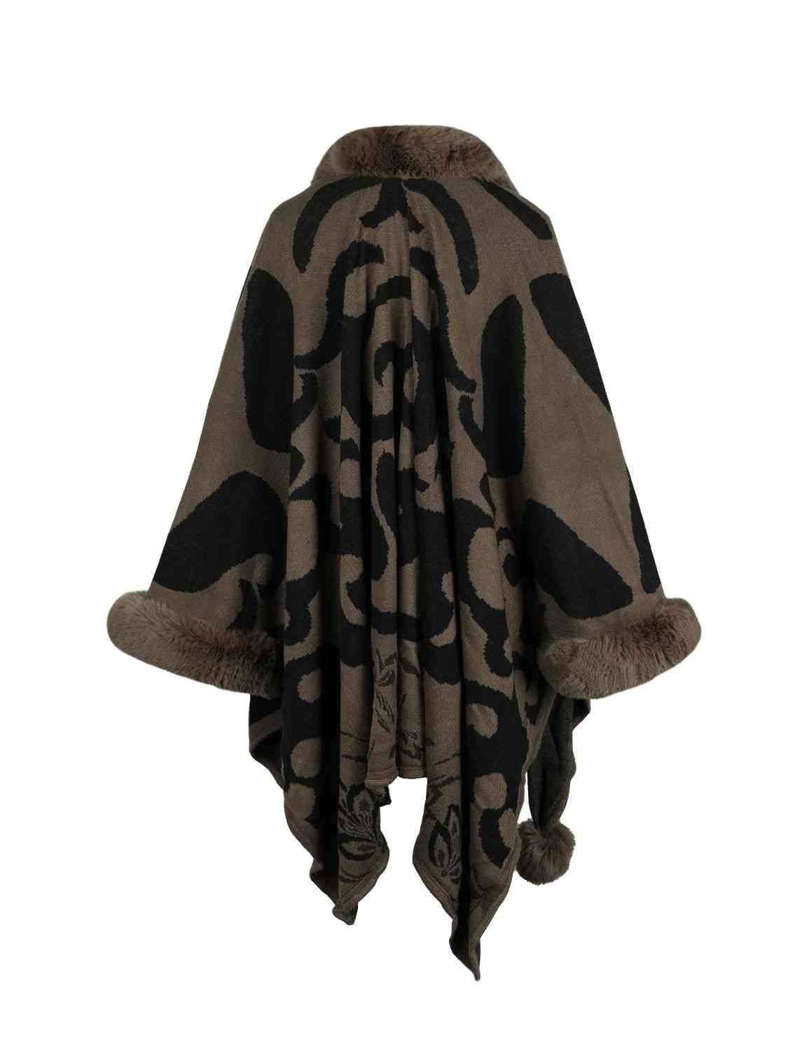 Self care Day Faux Fur Trim Poncho