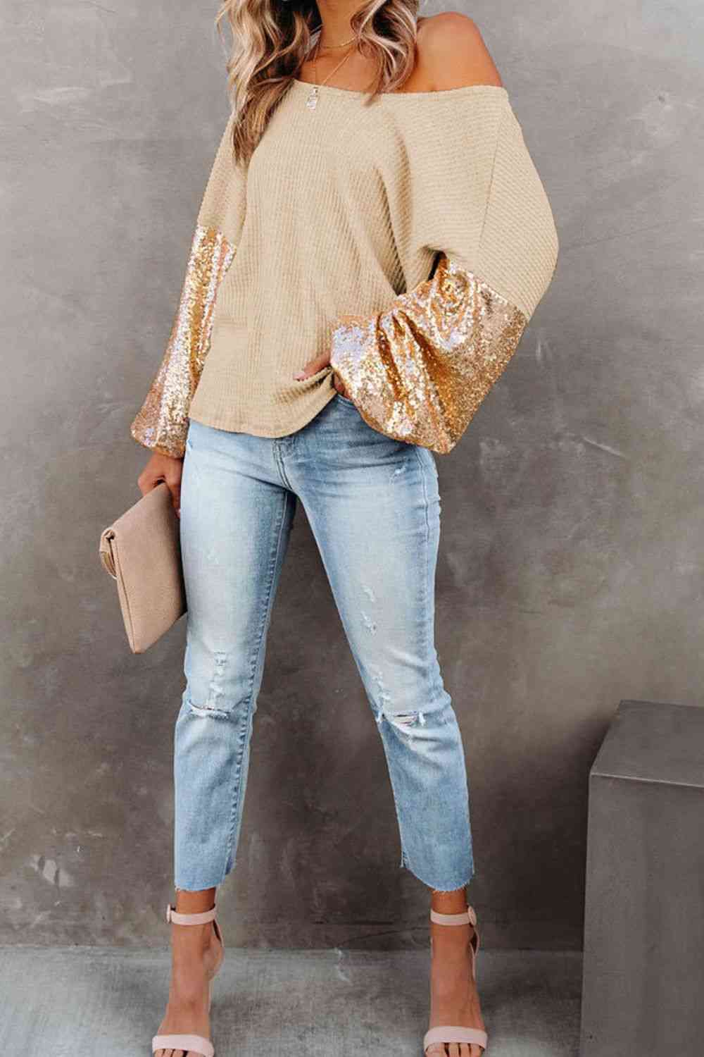 Sequin lover Waffle-Knit Blouse