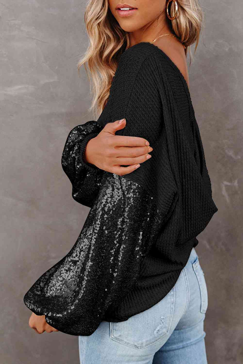 Sequin lover Waffle-Knit Blouse