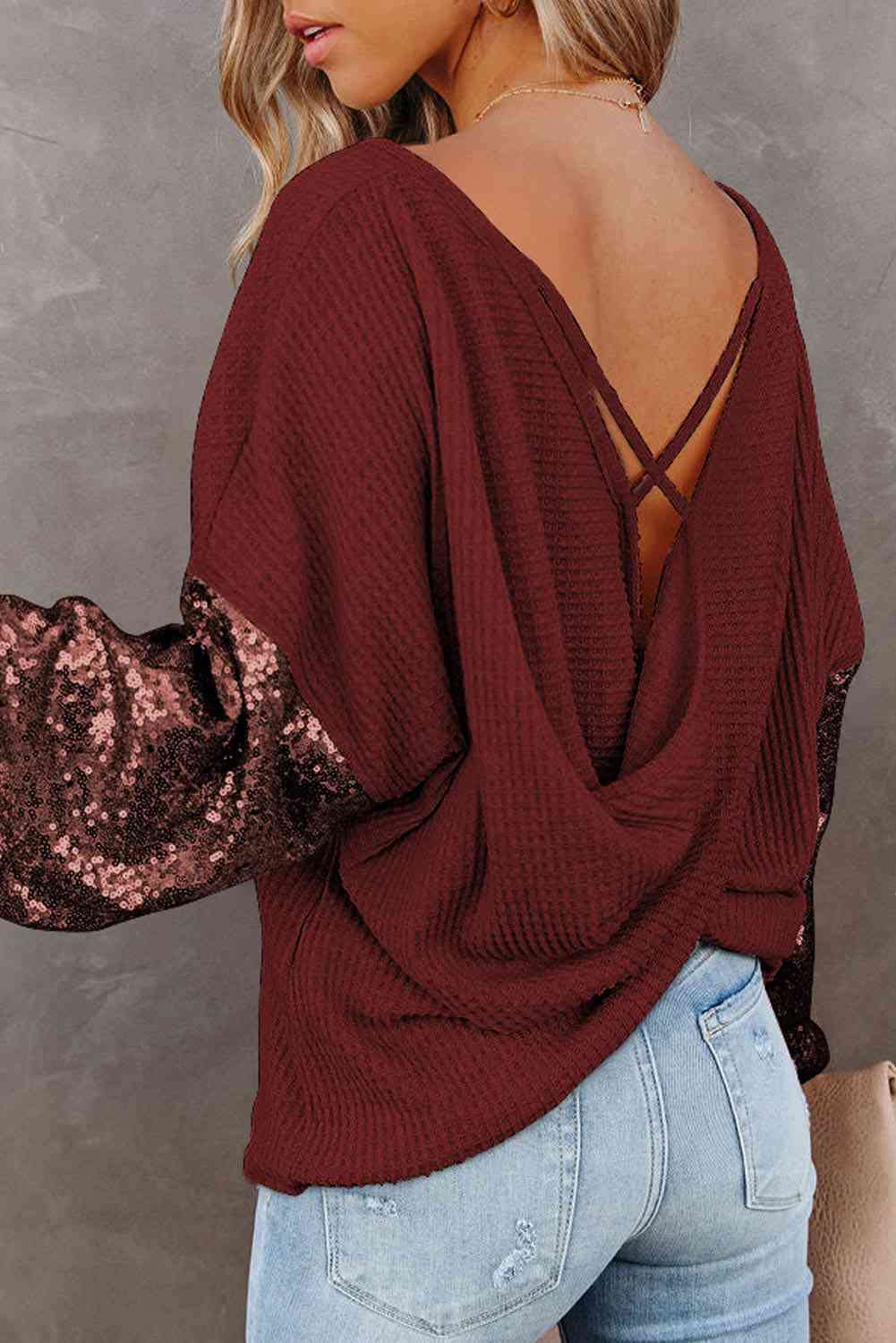 Sequin lover Waffle-Knit Blouse