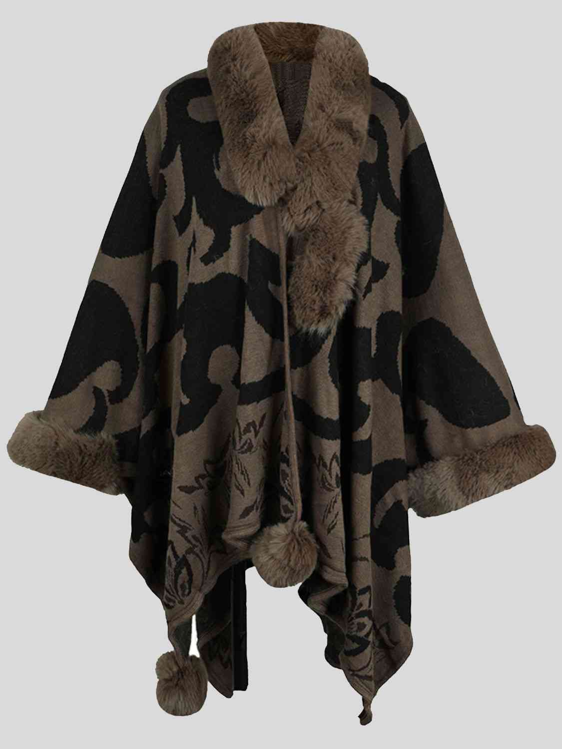 Self care Day Faux Fur Trim Poncho